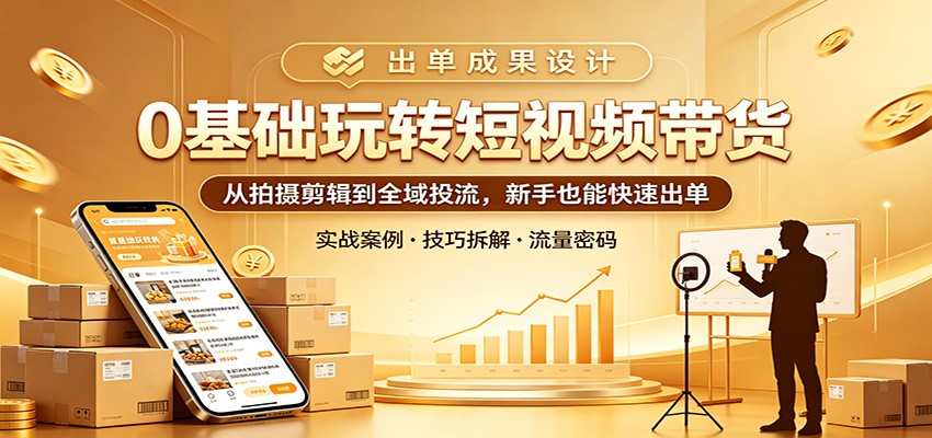 0基础玩转短视频带货：从拍摄剪辑到全域投流，新手也能快速出单-梦清研习社