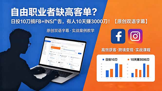 自由职业者缺高客单?日投 10 刀搞 FB+INS 广告,有人 10 天赚 3000 刀!【原创双语字幕】-梦清研习社