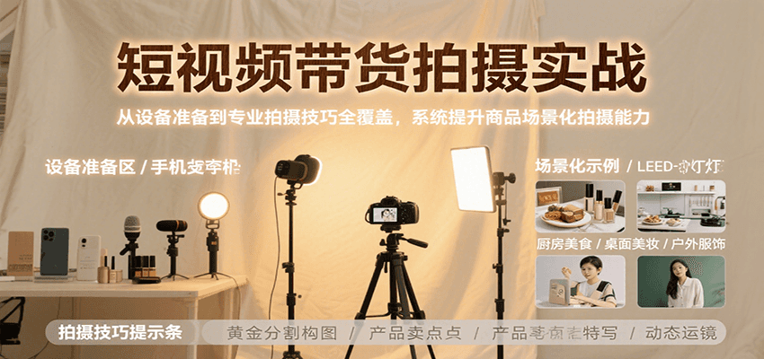 短视频带货拍摄实战，从设备准备到专业拍摄技巧全覆盖，系统提升商品场景化拍摄能力-梦清研习社