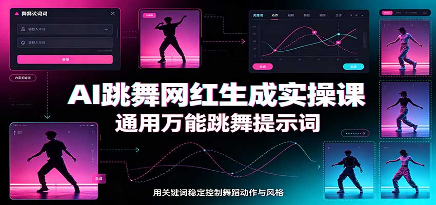 AI跳舞网红生成实操课：通用万能跳舞提示词，多模型适配，人物舞蹈视频制作全套教学-梦清研习社