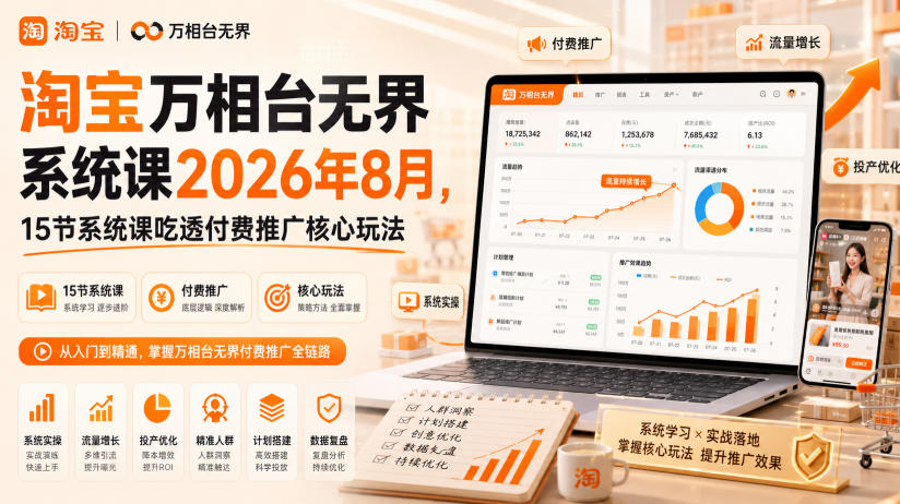 淘宝万相台无界系统课2026年8月，15节系统课吃透付费推广核心玩法-梦清研习社