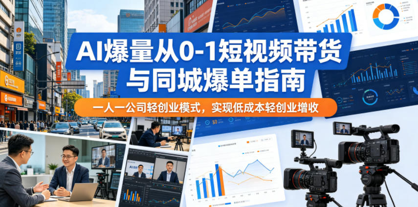 AI爆量从0-1短视频带货与同城爆单指南,一人一公司轻创业模式,实现低成本轻创业增收-梦清研习社