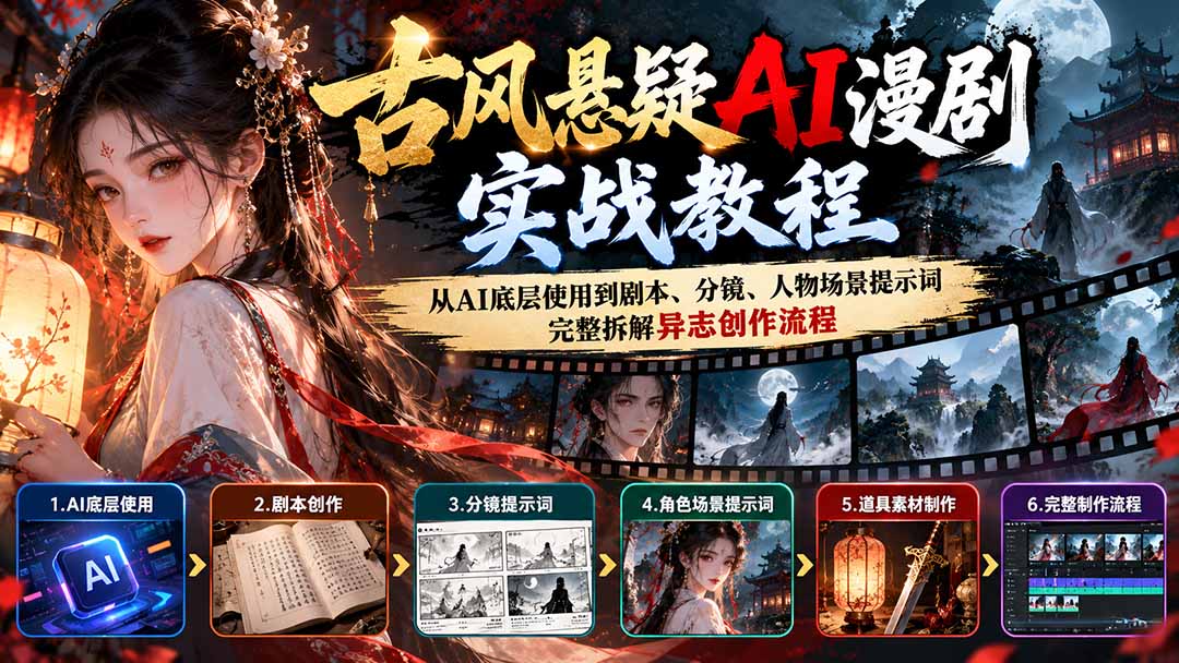 古风悬疑AI漫剧实战教程:从AI底层使用到剧本、分镜、人物场景提示词,完整拆解异志创作流程-梦清研习社