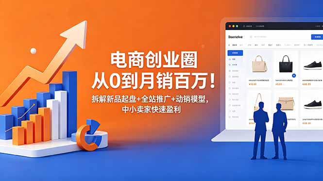 电商创业圈从0到月销百万！拆解新品起盘+全站推广+动销模型，中小卖家快速盈利-梦清研习社