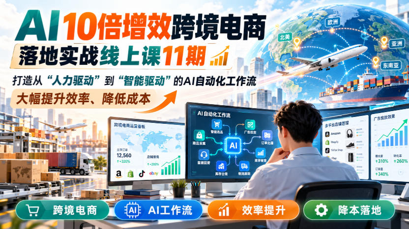 AI 10倍增效跨境电商落地实战线上课11期,打造从人力驱动到智能驱动的AI自动化工作流,大幅提升效率、降低成本-梦清研习社