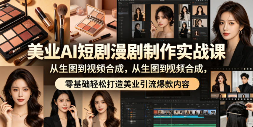 美业AI短剧漫剧制作实战课，从生图到视频合成，零基础轻松打造美业引流爆款内容-梦清研习社