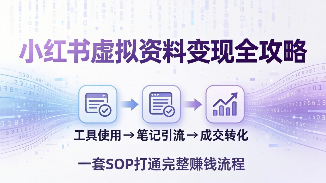 小红书虚拟资料变现全攻略：从工具使用到笔记引流成交，一套 SOP 打通完整赚钱流程-梦清研习社
