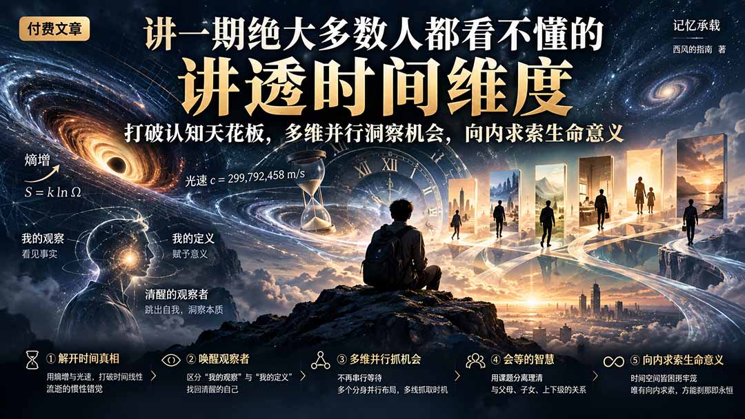 付费文章：讲一期绝大多数人都看不懂的，讲透时间维度，打破认知天花板，多维并行洞察机会，向内求索生命意义-梦清研习社