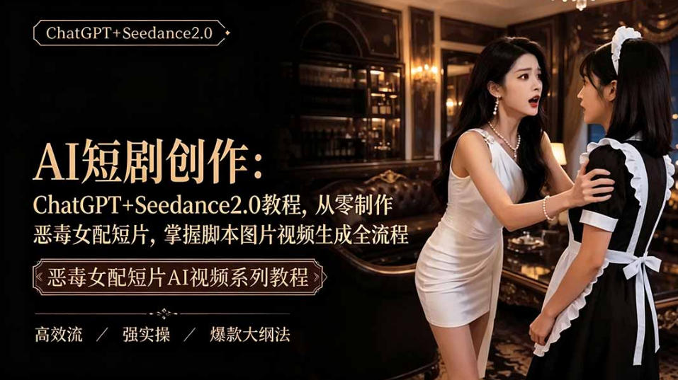 AI短剧从零创作实战课｜ChatGPT脚本撰写+Seedance2.0视频生成，恶毒女配短剧全流程教程-梦清研习社