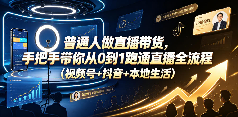 普通人做直播带货，手把手带你从0到1跑通直播全流程(视频号+抖音+本地生活)-梦清研习社
