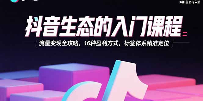 抖音生态的入门课程：流量变现全攻略，16种盈利方式，标签体系精准定位-梦清研习社