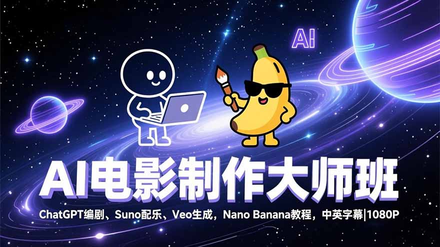 AI电影制作大师班：ChatGPT编剧、Suno配乐、Veo生成，Nano Banana教程，中英字幕|1080P-梦清研习社