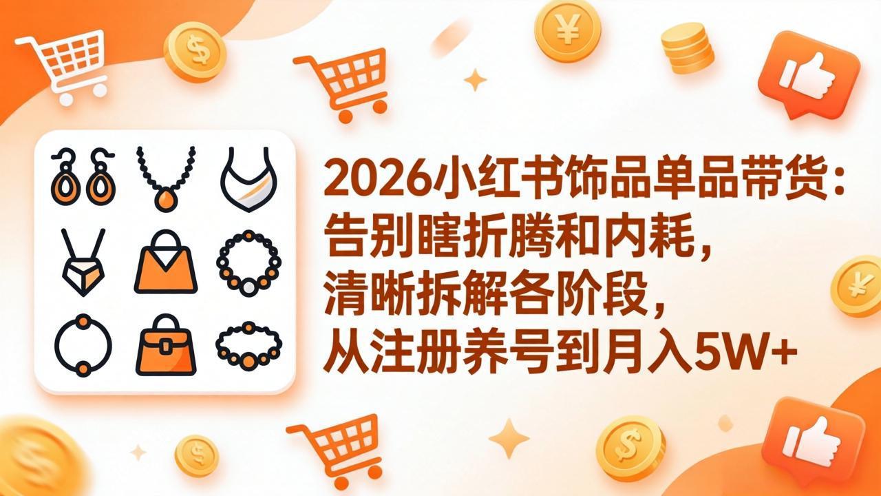 2026小红书饰品单品带货:告别瞎折腾和内耗,清晰拆解各阶段,从注册养号到月入5W+-梦清研习社