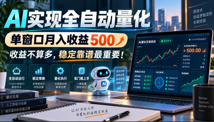 AI实现全自动量化，单窗口月入收益500，收益不算多，稳定靠谱最重要！【揭秘】-梦清研习社
