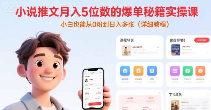 小说推文月入5位数的爆单秘籍实操课，，小白也能从0粉到日入多张(详细教程)-梦清研习社