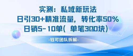 实测私域新玩法日引30加精准流量转化率50%日销5-10单每笔3张-梦清研习社