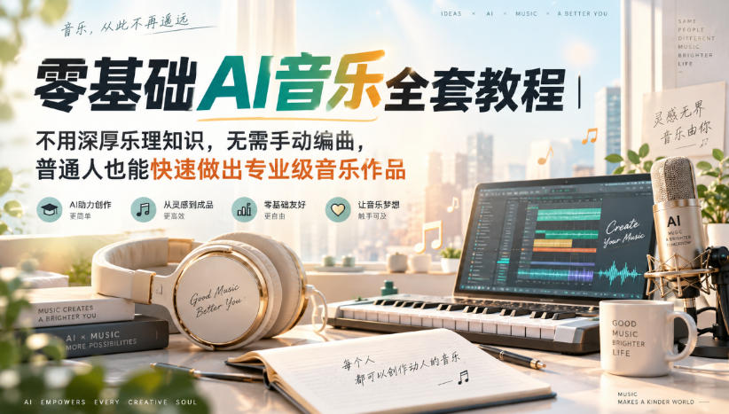 零基础AI音乐全套教程｜不用深厚乐理知识，无需手动编曲，普通人也能快速做出专业级音乐作品-梦清研习社