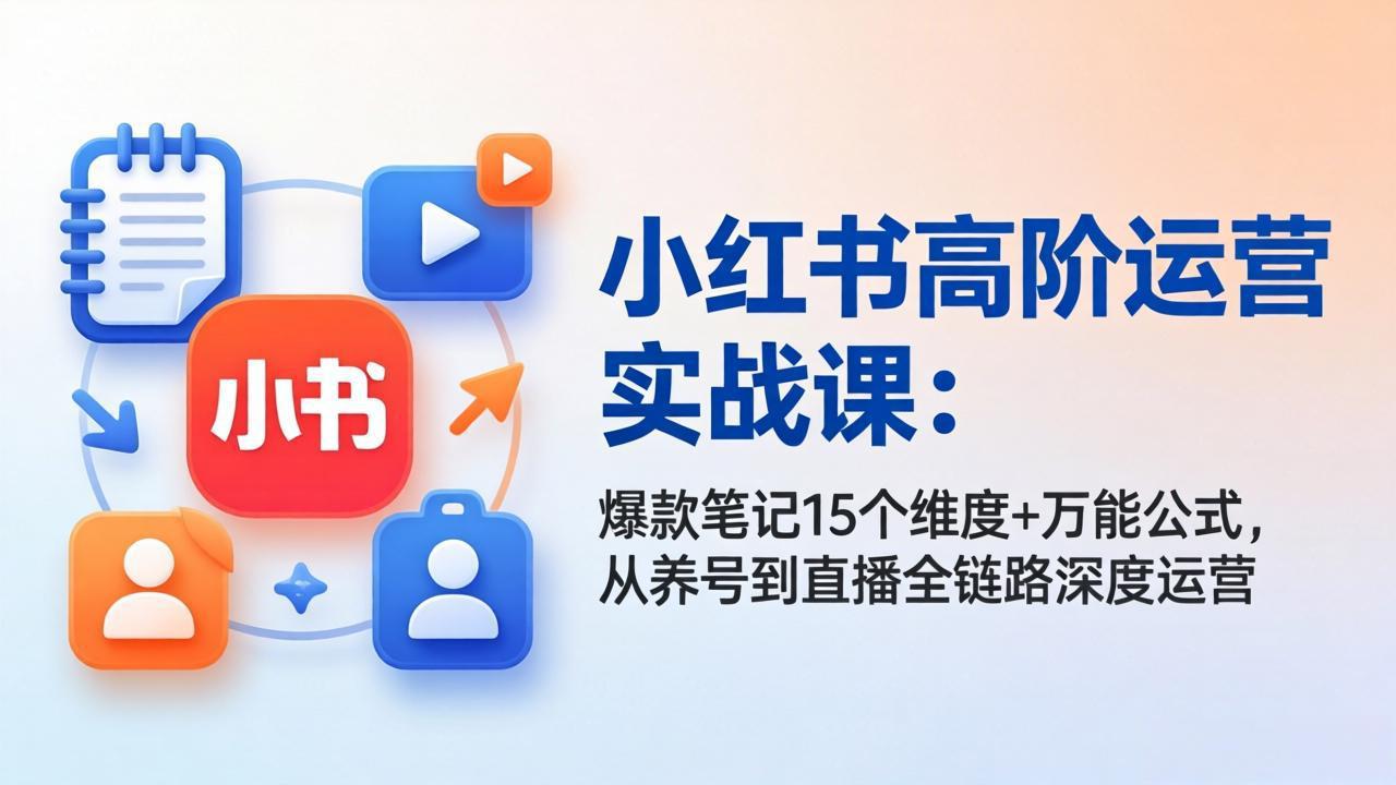 小红书高阶运营实战课：爆款笔记15个维度+万能公式，从养号到直播全链路深度运营-梦清研习社