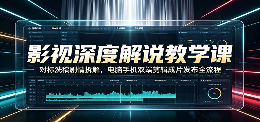 影视深度解说教学课:对标洗稿剧情拆解,电脑手机双端剪辑成片发布全流程-梦清研习社