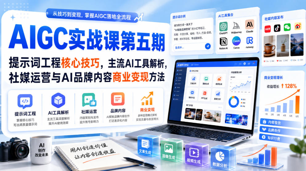 刺猬星球·AIGC实战课第五期,提示词工程核心技巧,主流AI工具解析,社媒运营与AI品牌内容商业变现方法-梦清研习社