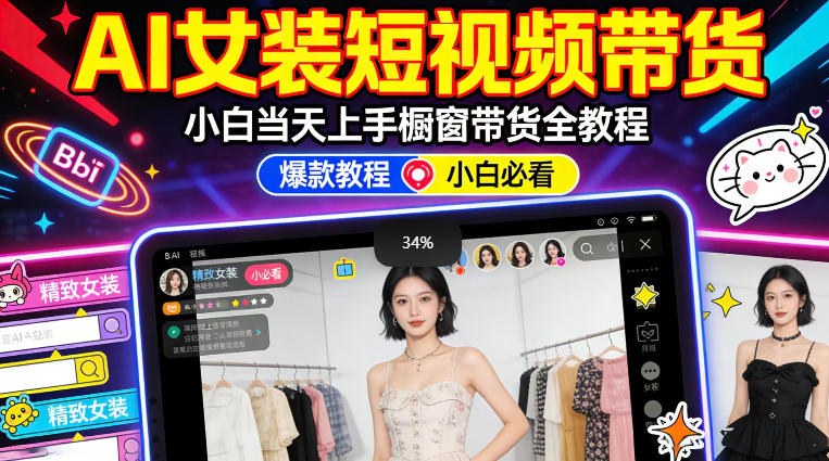 AI女装短视频橱窗带货：小白零门槛当天上手，高佣金爆款轻松賺！-梦清研习社