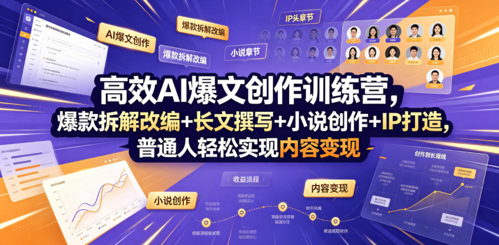 高效AI爆文创作训练营，爆款拆解改编+长文撰写+小说创作+IP打造，普通人轻松实现内容变现-梦清研习社