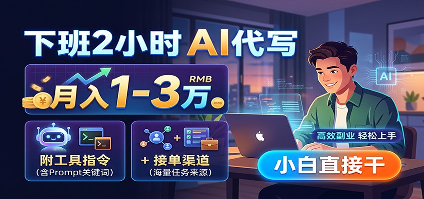 下班2小时AI代写，月入1-3万，附工具指令+接单渠道，小白直接干-梦清研习社