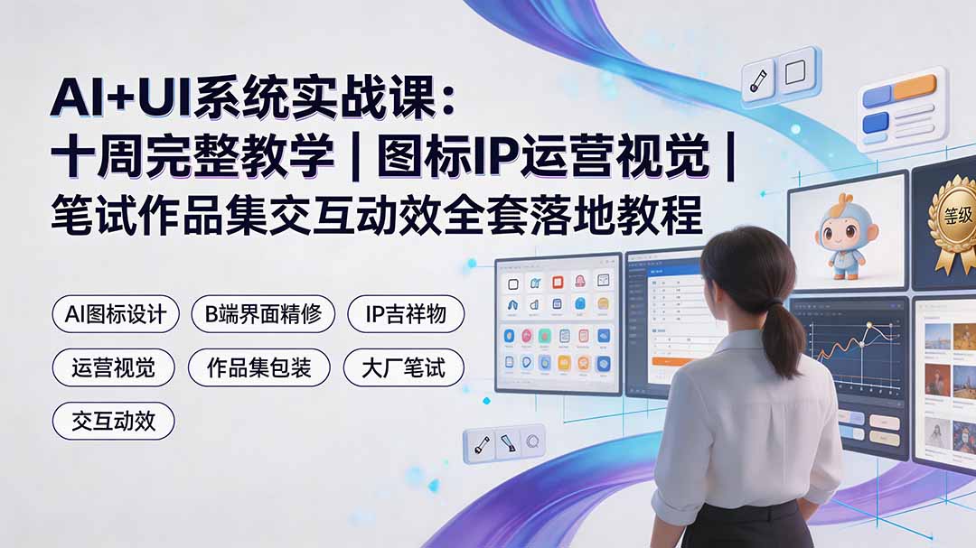 AI+UI系统实战课：十周完整教学｜图标IP运营视觉｜笔试作品集交互动效全套落地教程-梦清研习社
