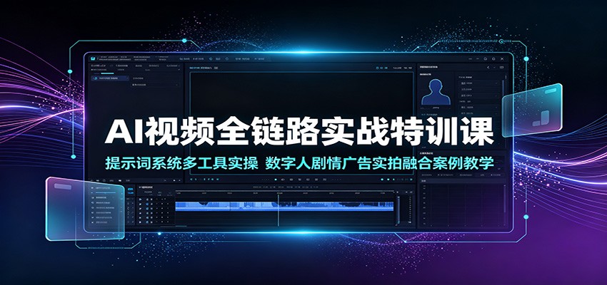 AI视频全链路实战特训课：提示词系统多工具实操，数字人剧情广告实拍融合案例教学-梦清研习社