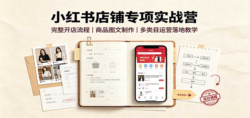 小红书店铺专项实战营：完整开店流程，商品图文制作，多类目运营落地教学-梦清研习社