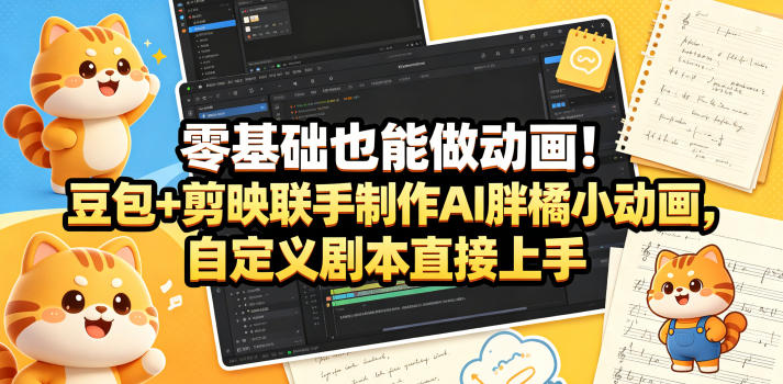 零基础也能做动画！豆包+剪映联手制作AI胖橘小动画，自定义剧本直接上手-梦清研习社