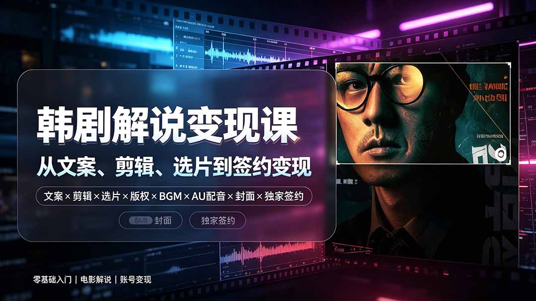 抖音270W粉丝博主亲授韩剧解说课:文案×剪辑×选片×版权×BGM×AU配音×封面×独家签约,零基础到变现-梦清研习社