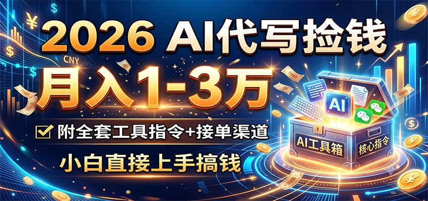 2026 AI代写捡钱，月入1-3万，附全套工具指令+接单渠道，小白直接上手搞钱-梦清研习社