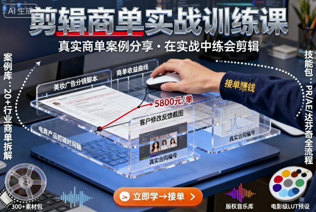 剪辑商单实战训练课,真实商单案例分享,在实战中练会剪辑-梦清研习社