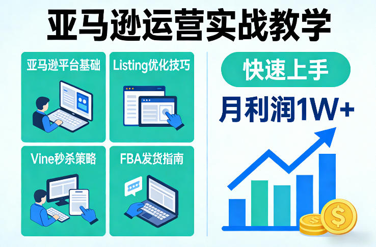 亚马逊运营实战教学,亚马逊平台+Listing优化+Vine秒杀+FBA发货等,快速上手,实现店铺月利润1W-梦清研习社