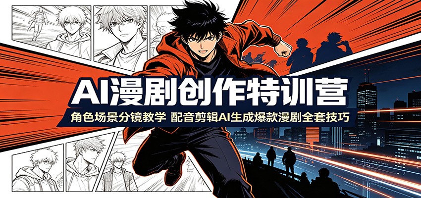 AI漫剧创作特训营：角色场景分镜教学，配音剪辑AI生成爆款漫剧全套技巧-梦清研习社