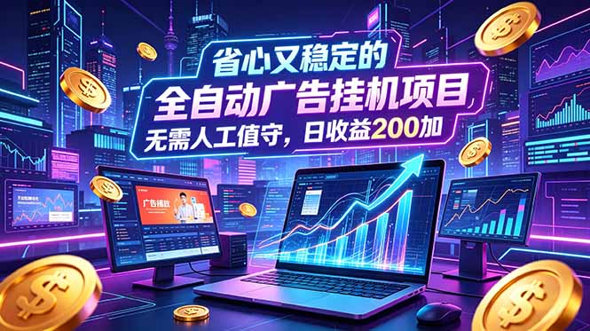 全自动广告挂机项目，全程无需人工值守。稳定创收每日收益200+-梦清研习社