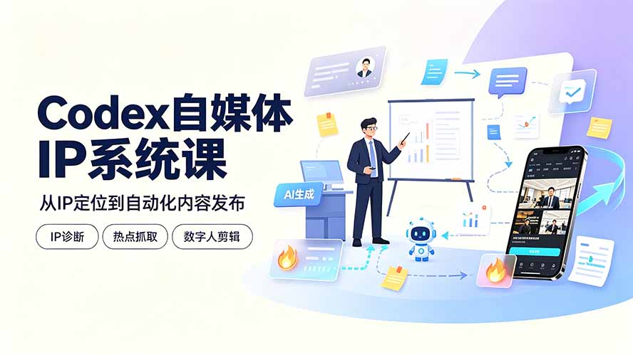 Codex自媒体IP系统课：IP诊断/热点抓取/IP蒸馏 Skill，爆款复刻数字人多平台自动发布教程-梦清研习社