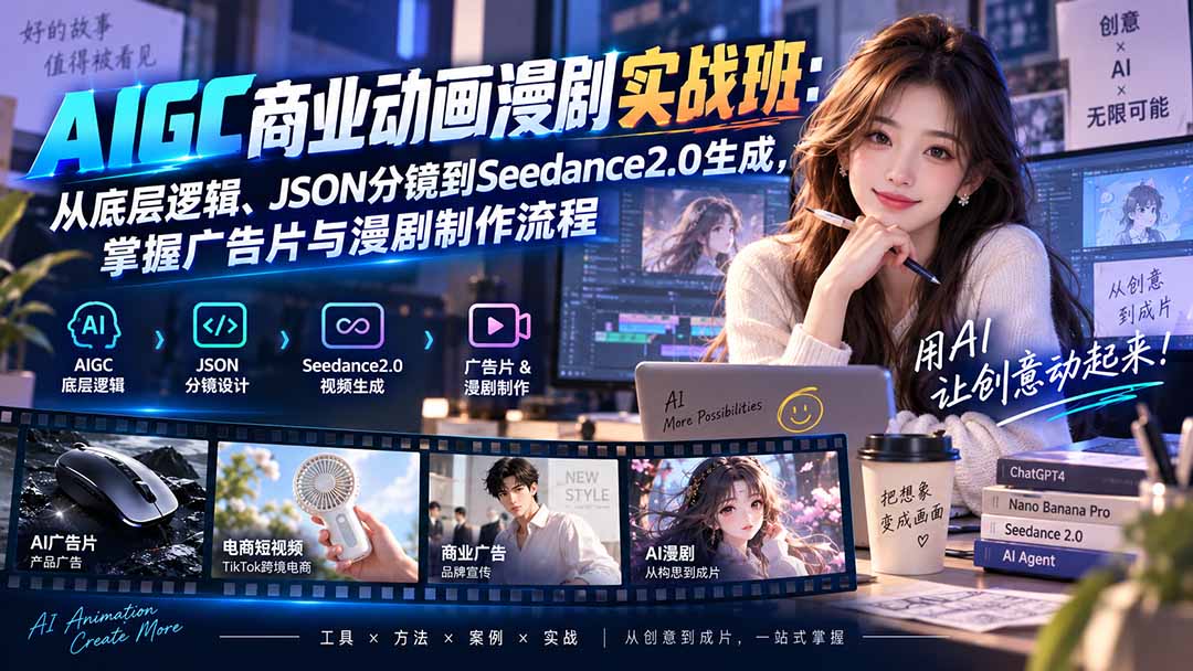 AIGC商业动画漫剧实战班-更新：从底层逻辑、JSON分镜到Seedance2.0生成，掌握广告片与漫剧制作流程-梦清研习社