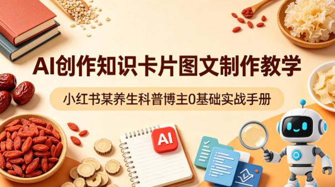 AI创作知识卡片图文制作教学，小红书某养生科普博主0基础实战手册-梦清研习社