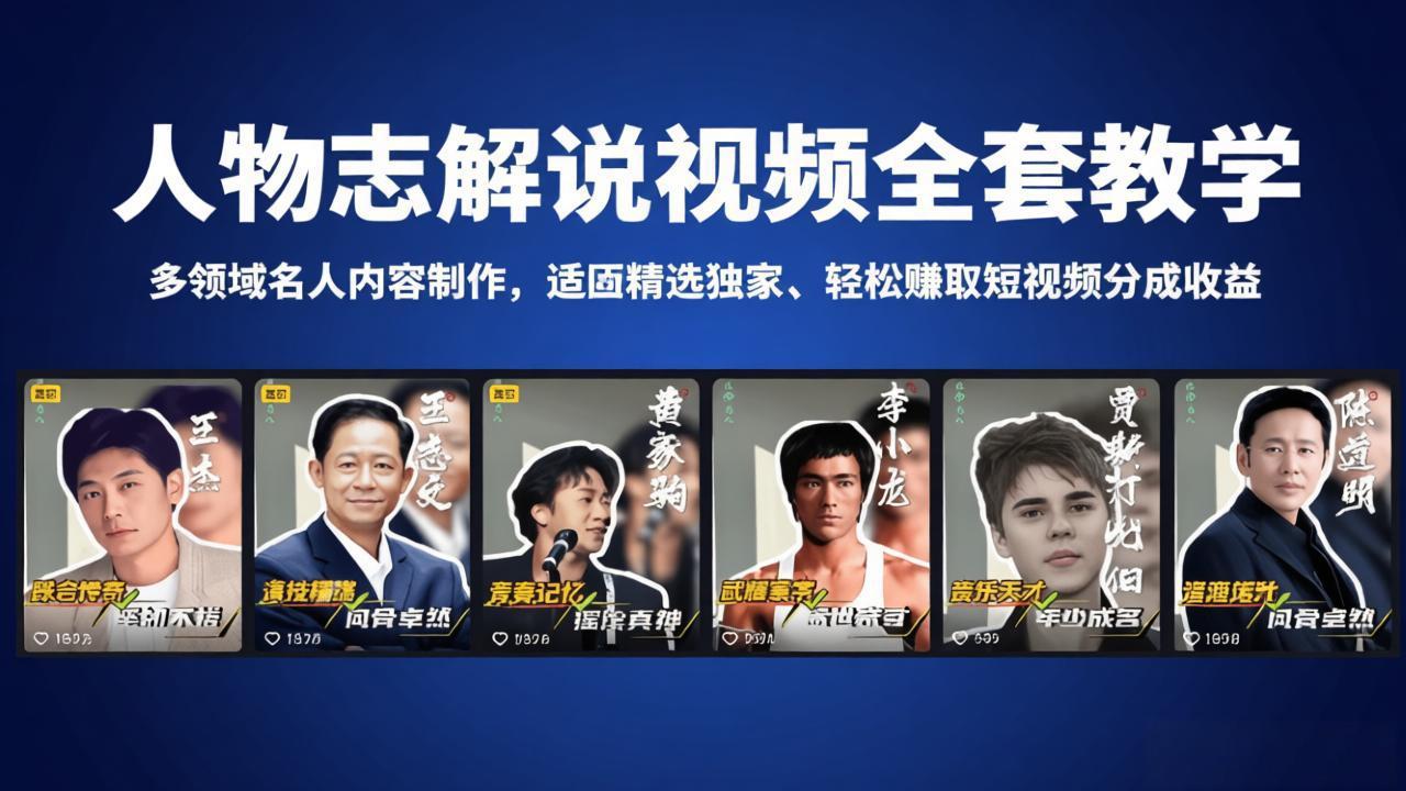人物志解说视频全套教学，多领域名人内容制作，适配精选独家，轻松赚取短视频分成收益-梦清研习社