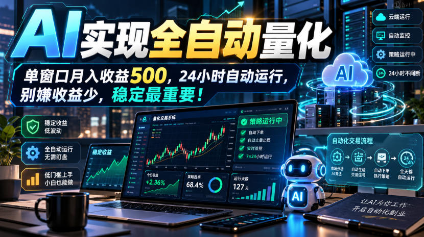 AI实现全自动量化，单窗口月入收益500，24小时自动运行，别嫌收益少，稳定最重要！【揭秘】-梦清研习社