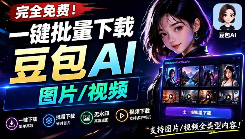 Github最新发布！一键批量下载豆包AI无水印图片/视频，简单易用，自动解析提示词-梦清研习社