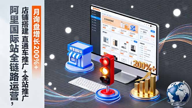 阿里国际站全链路运营，店铺搭建+直通车推广+全站推广，月询盘增长200%+-梦清研习社