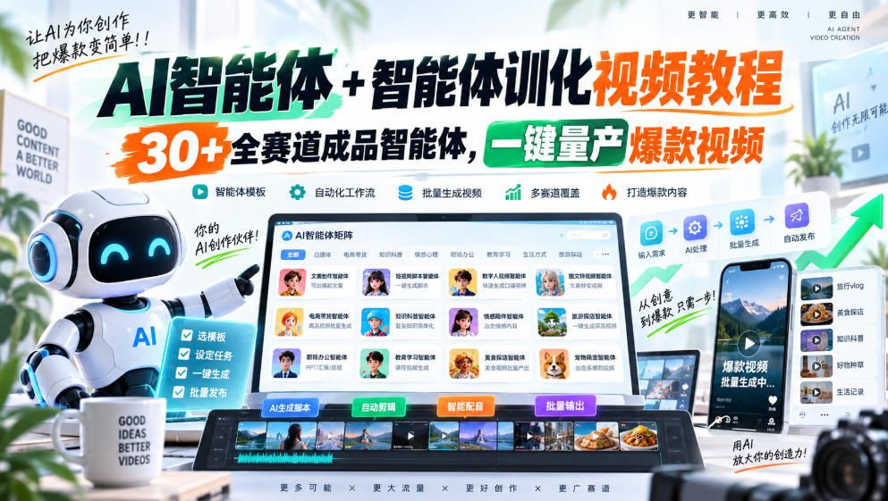 AI智能体+智能体训化视频教程，30+全赛道成品智能体，一键量产爆款视频-梦清研习社