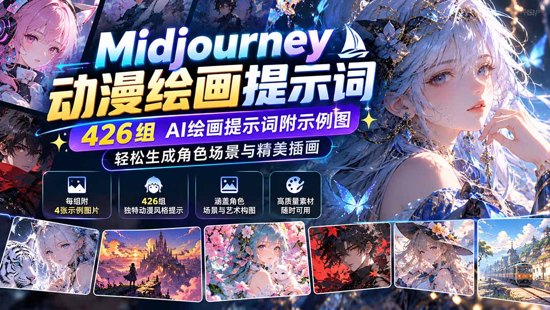Midjourney动漫绘画提示词：426组AI绘画提示词附示例图，轻松生成角色场景与精美插画-梦清研习社