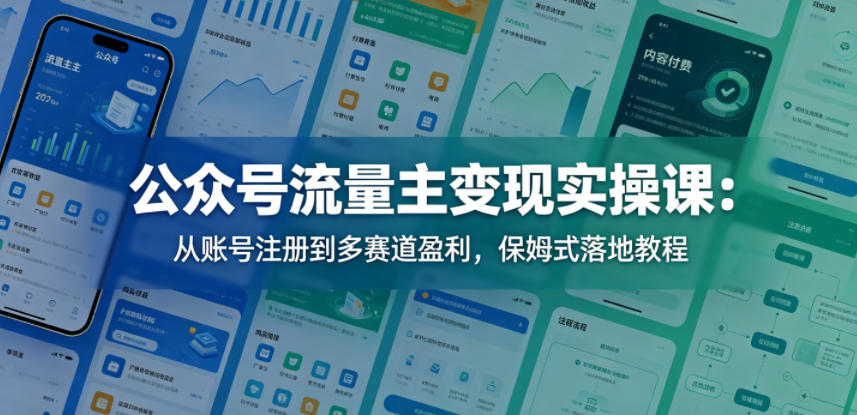 公众号流量主变现实操课:从账号注册到多赛道盈利,保姆式落地教程-梦清研习社