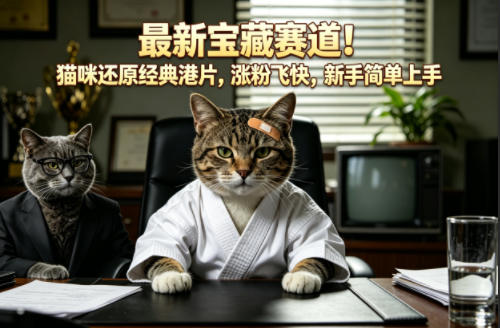 最新宝藏赛道！猫咪还原经典港片，涨粉飞快，新手简单上手-梦清研习社