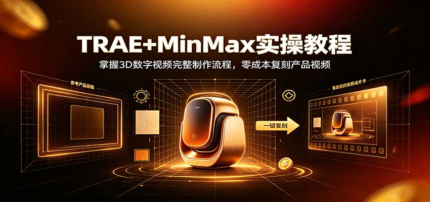 TRAE+MinMax实操教程:3D数字视频完整制作流程,零成本复刻产品视频-梦清研习社