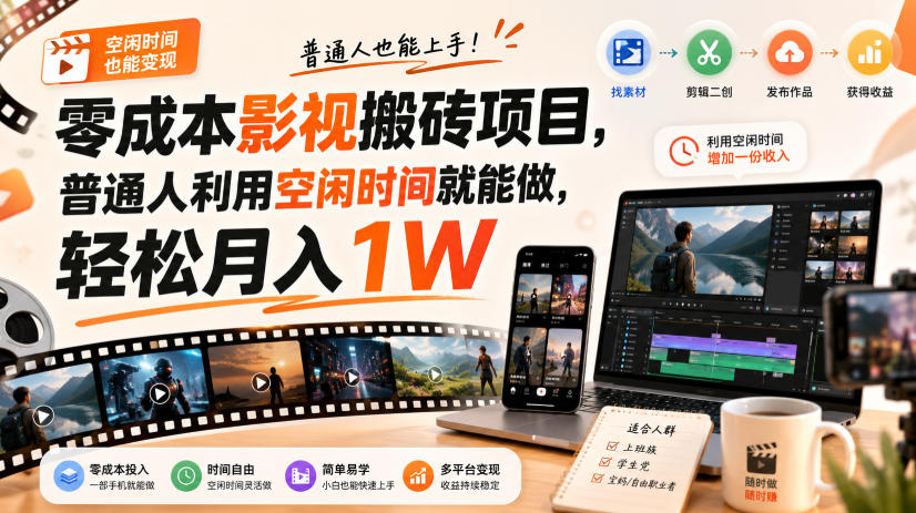 零门槛影视搬砖项目，月入万元，玩法稳定普通人可落地的长期副业！-梦清研习社